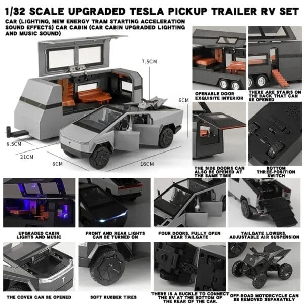 Tesla Cybertruck Pickup Trailer 1:32 - Image 6